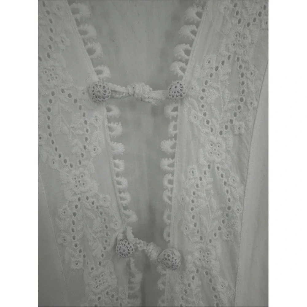 The 1 for U White Cotton Victorian‎ Nightgown Robe Eyelet Lace Frog Closure Q424